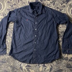 Vlone Long Sleeve Button Up Shirt Black Mens Size L Made In Japan Orange Stitch